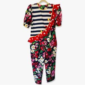 VINTAGE DEBORAH LAWS Clowncore Maximalist Ruffle Floral Jumpsuit